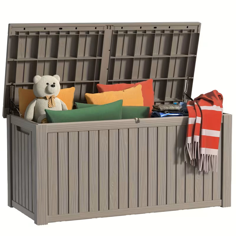 75 Gallon Heavy-Duty Outdoor Deck Box – Waterproof Patio Storage Box with Hinged Lid, Lockable & Easy Assembly