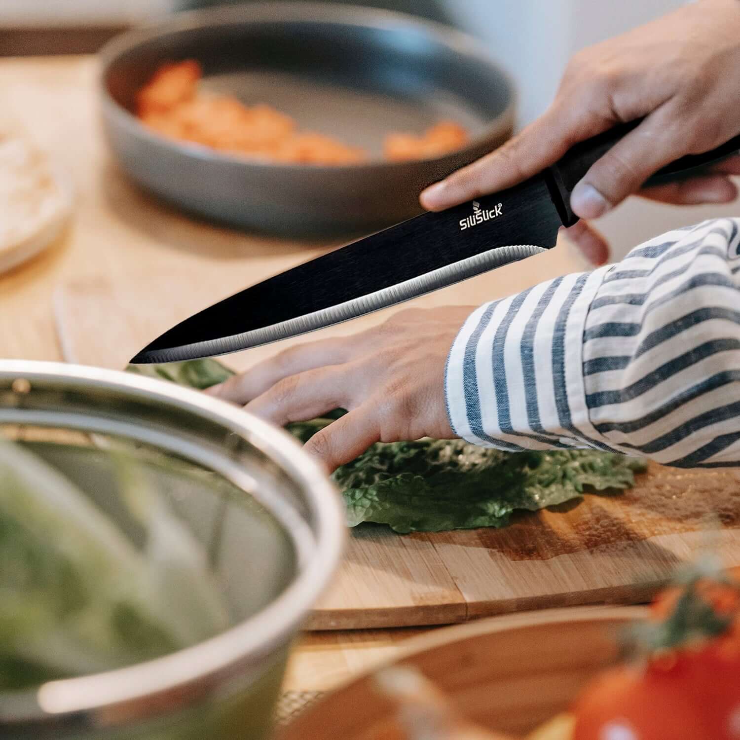 Kitchen Knife Set Kit | Black Magnetic Rack & Sharpener