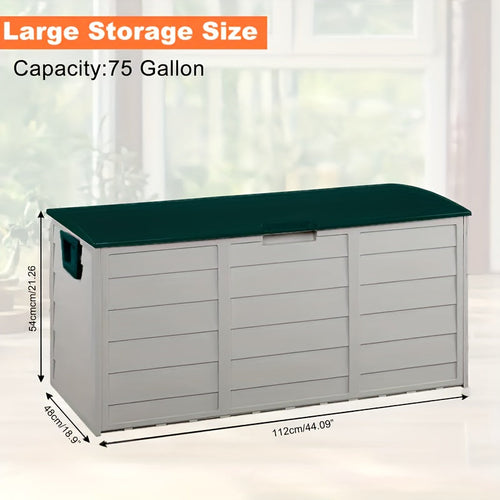 75 Gallon Heavy-Duty Outdoor Deck Box – Waterproof Patio Storage Box with Hinged Lid, Lockable & Easy Assembly