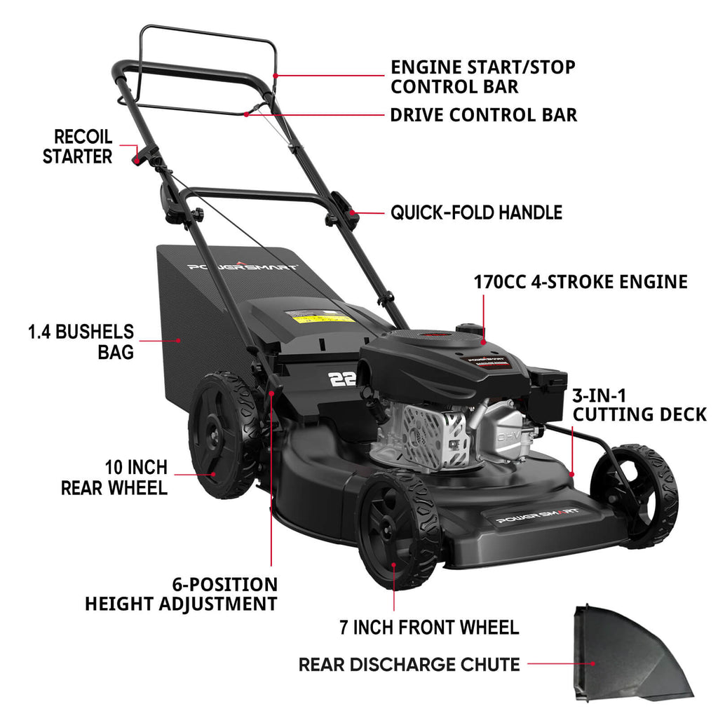 22" 170cc Gas Self-Propelled 3-in-1 Lawn Mower V8622S