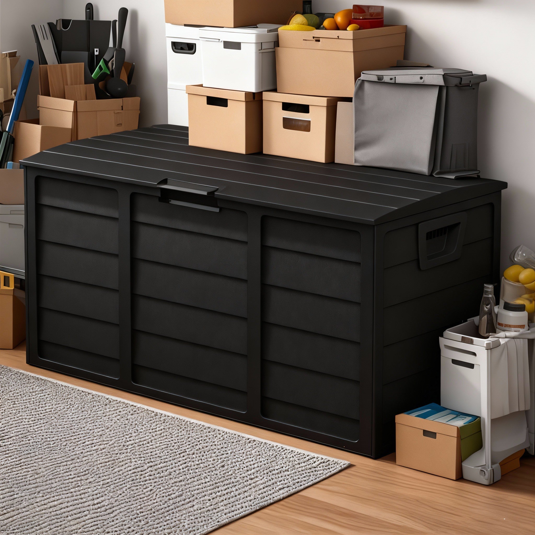 75 Gallon Heavy-Duty Outdoor Deck Box – Waterproof Patio Storage Box with Hinged Lid, Lockable & Easy Assembly